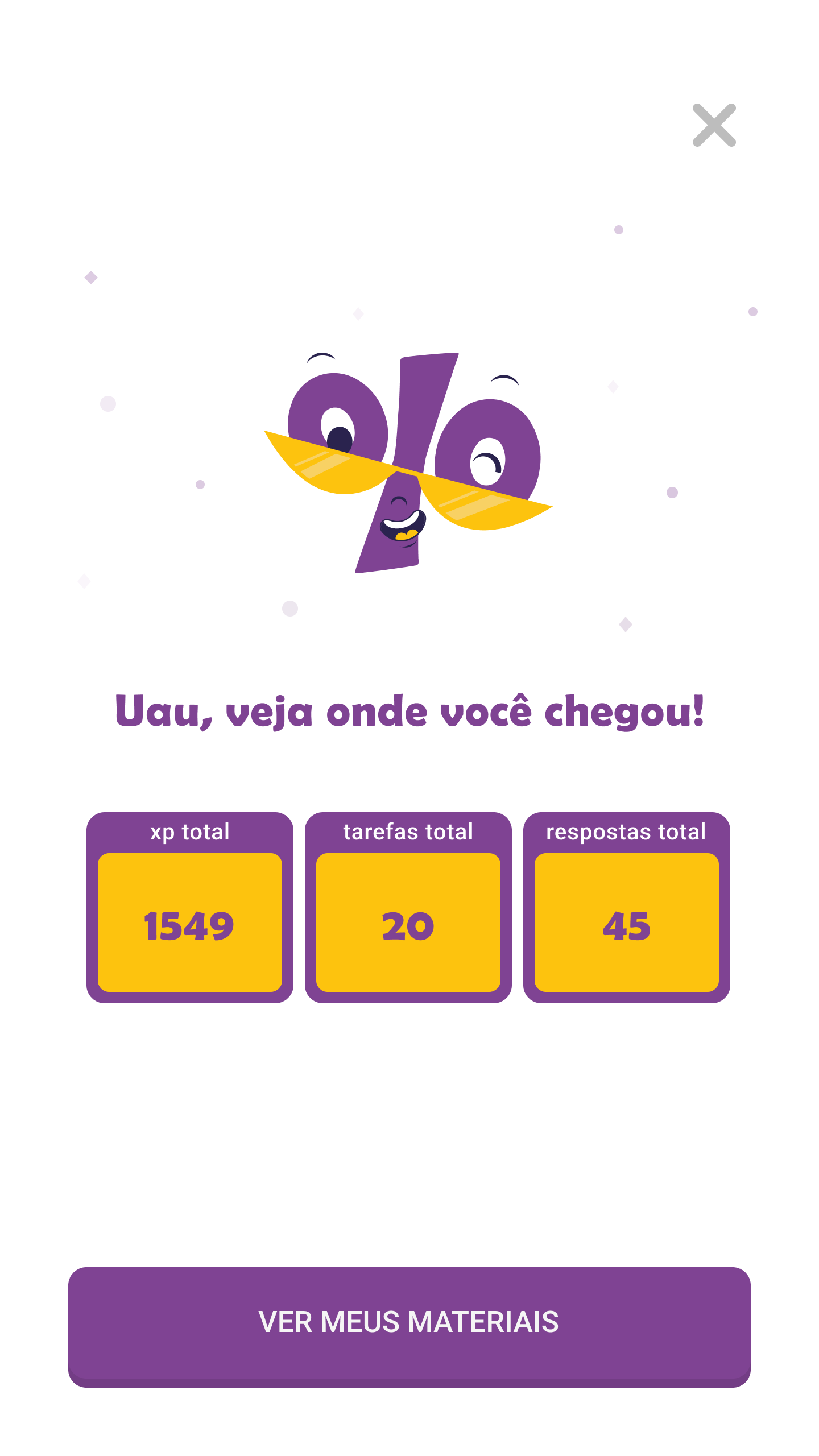 Tela de estatísticas de progresso